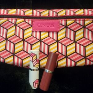 Clinique Geometric Makeup Bag with Lipsticks Bundle, NWT